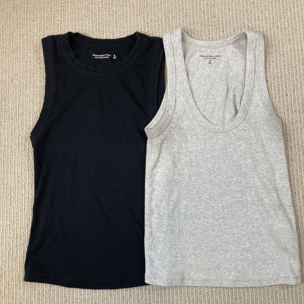 Abercrombie & Fitch Women's Medium Soft A&F Ribbed Tank Top Bundle Black Gray